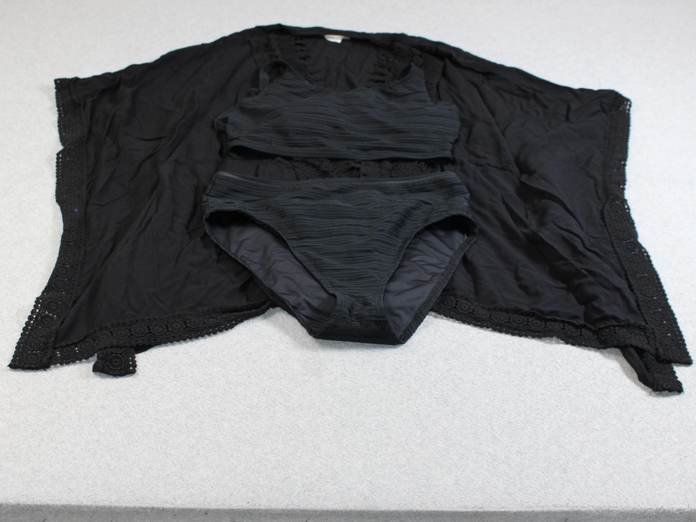 La Blanca Bikini Set Women 10 Bottom 12 Top Black High Waist Cover Up 3 Pieces
